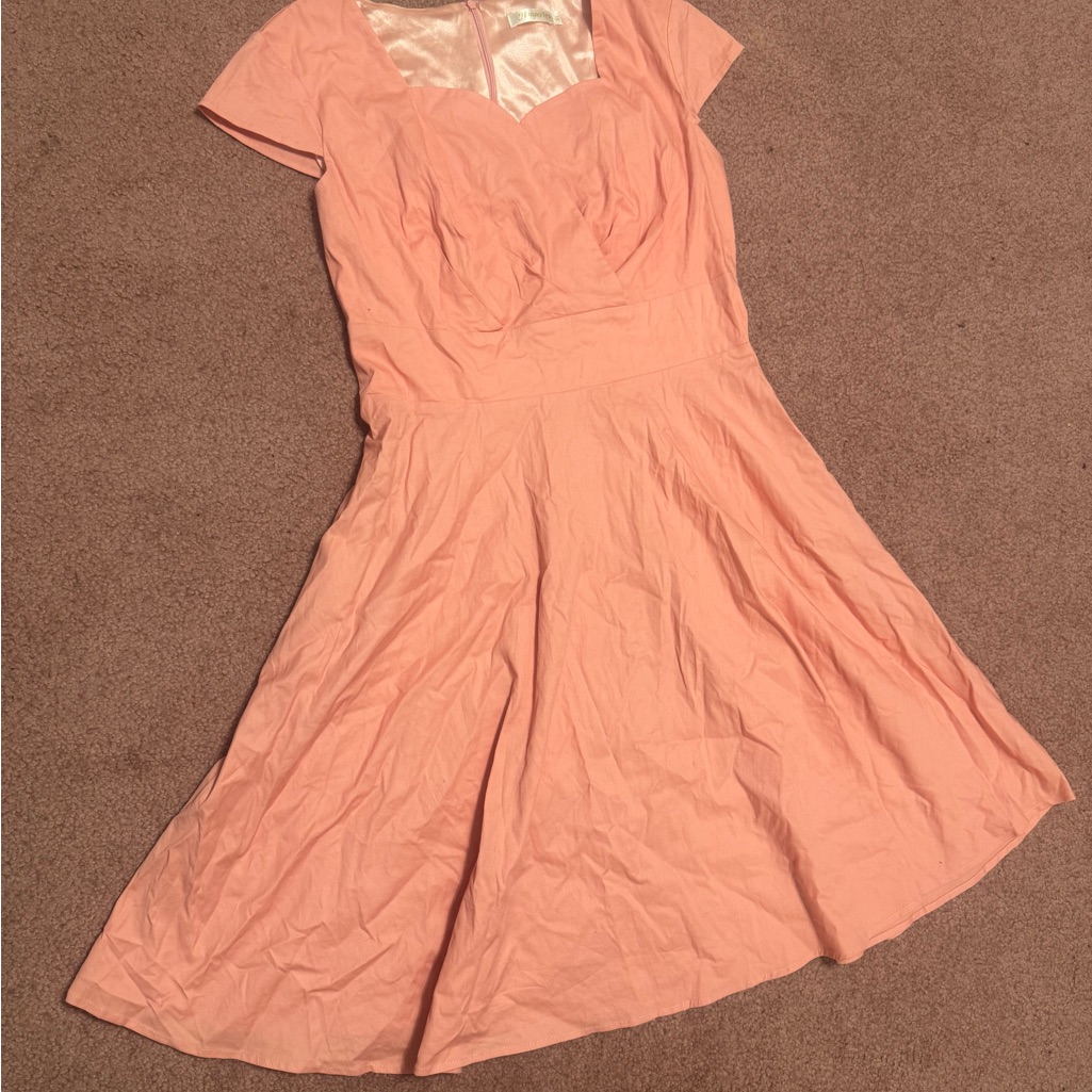 New Xl Peach Retro Vintage Flair Short Pin Up Dress Rockabilly